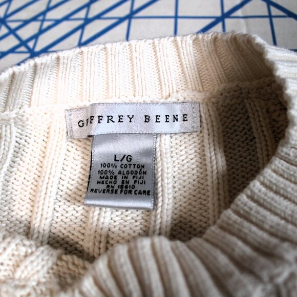 Geoffrey Beene Cotton Cable Knit Sweater, Large - Picture 5 of 6